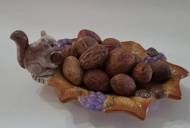 Fitz and Floyd Autumn Wood Leaf Shaped Dish With  Squirrel Nutpourri Vintage ⬇️ 3