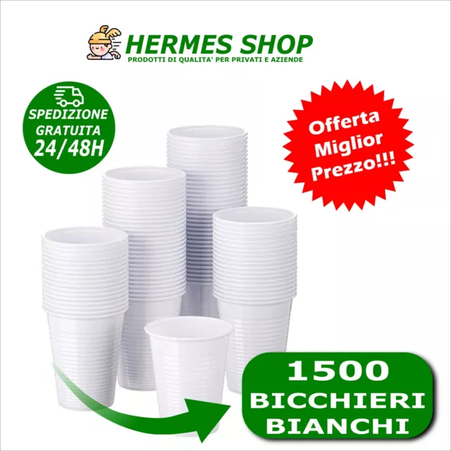 1500 Bicchieri in Plastica Monouso per Alimenti 200cc BIANCHI per Acqua 200ml