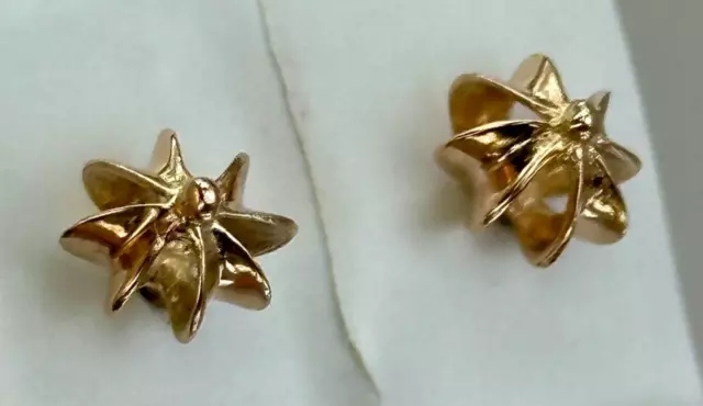 USSR Rare Vintage Original Small Stud Rose Gold Earrings 583 14K Uzbekistan 1976
