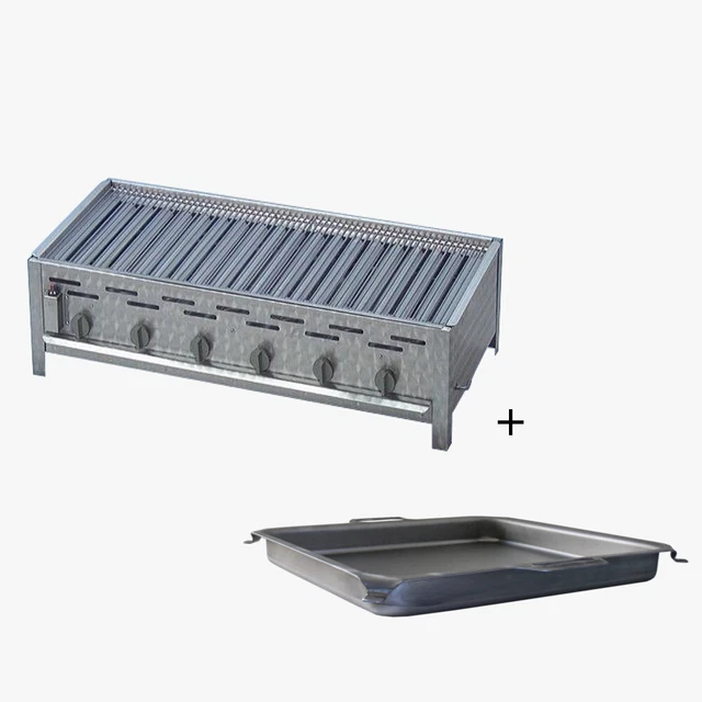 Gasgrill 114 x 53 x 27 cm Edelstahl 6 flammig mit Stahlpfanne und Grillrost
