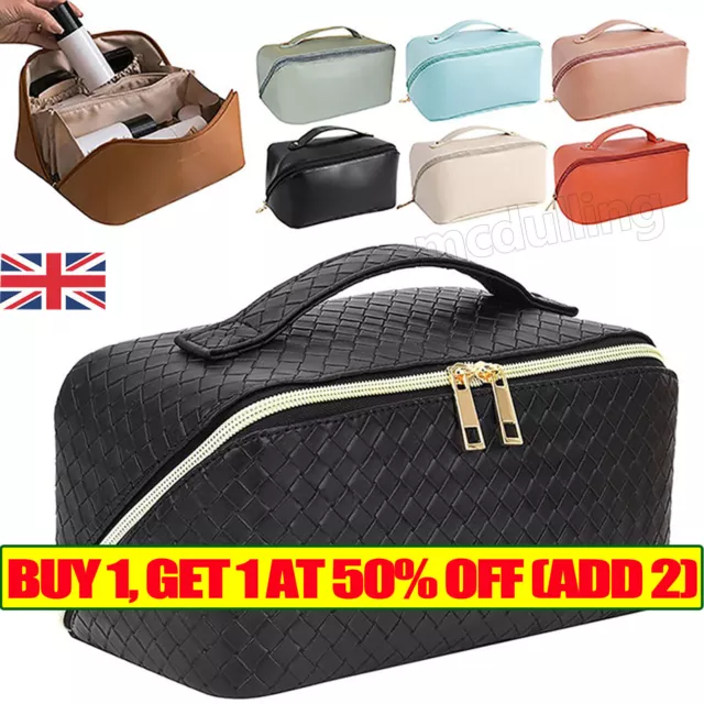 NEW Large Capacity Travel Cosmetic Bag Organizer Makeup & Brushes Slots Dividers