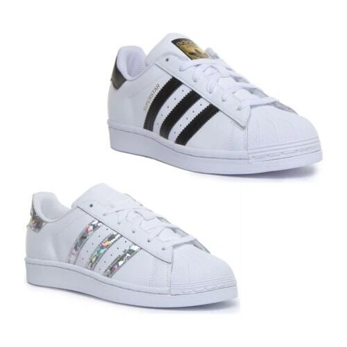 ADIDAS Superstar Junior Baskets à Lacets en Blanc Noir Taille UK 3 - 7