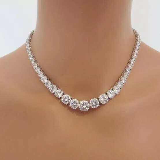 10 Ct Round Cut Simulated Diamond Women's Tennis Necklace 14K White Gold Plated