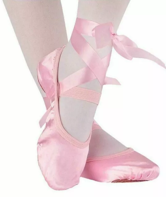 Ballerinas Satin Ballett Tanzschuhe geteilte Sohle Kinder Erwachsene Größen Spitzenstil PC