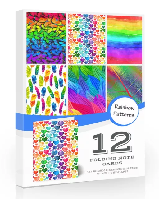 12 x Rainbow Folding Greeting Note Cards with Envelopes. Blank Inside