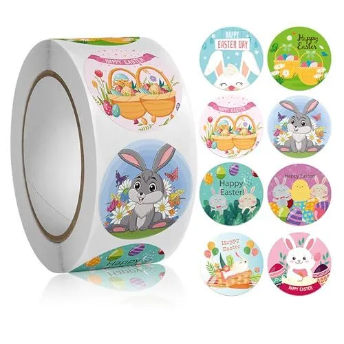 500pcs Easter Stickers, 8 Styles of Lovely Easter Stickers, Round and Waterproof