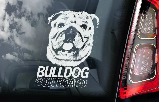 Bulldog Car Sticker - Dog On Board English British Bumper Window Decal Sign V02