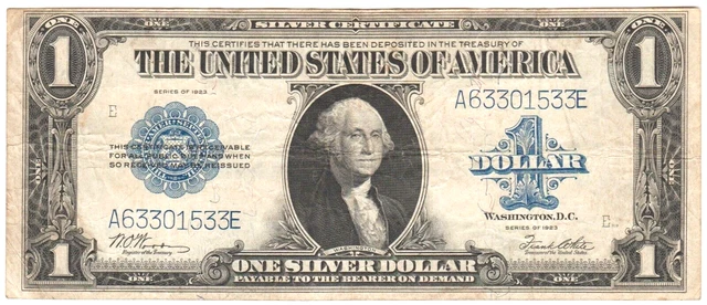 United States USA US VF Circulated Note $1 Dollar 1923 Blue Seal Silver Cert.