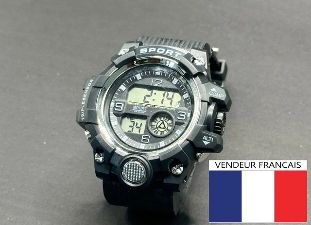 Montre Sport Tactique Homme - Boîtier 45,4mm, Bracelet Noir, Neuf Sans Boîte