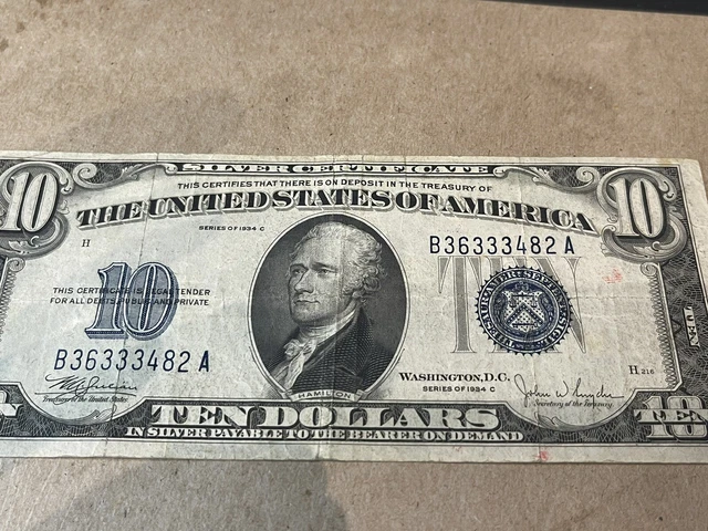 1934 C ($10) Ten Dollar Blue Seal Silver Certificate 2