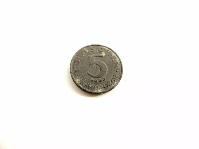 1953 Austria Five (5) Groschen Coin 2