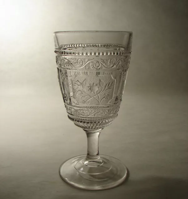 Antique EAPG Bryce Brothers Wreath Willow Oak Pattern Glass Goblet ca.1880s