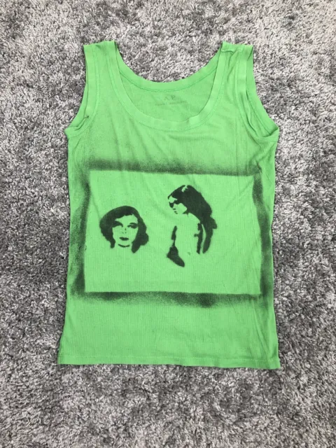 Jean Paul Gaultier Style Tank Top Green Womens S Size Faces pattern Avant Garde