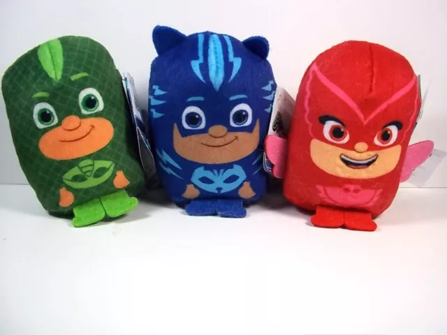 Set of 3 PJ Masks Pod Pals plush Cat Boy Gekko Owlette 3" tall NEW