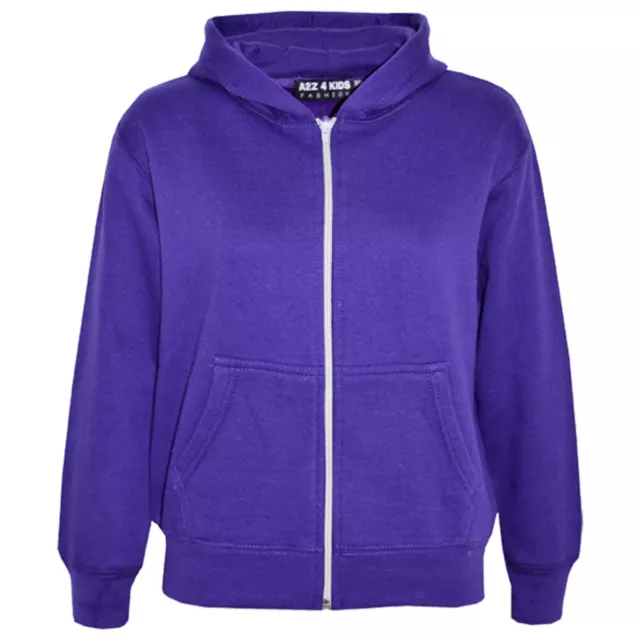 Bambine Unisex Semplice Pile Felpa con Cappuccio Viola Zip Stile Età 2-13 Anni