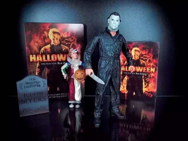 Halloween Set Michael Myers Figuren + DVD MOVIE v. Rob Zombie Metal Case Horror