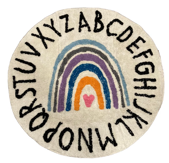 ABC Alphabet Rainbow Round Nursery Playroom Rug Play Mat