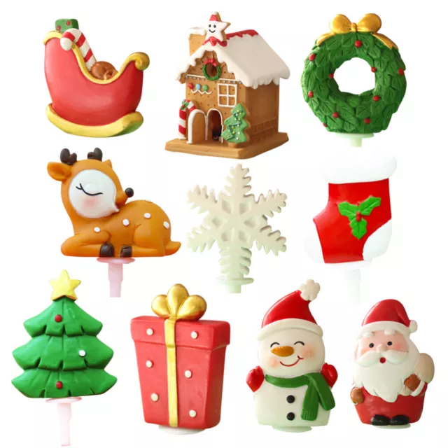 10 Pcs Christmas Fruit Cake Picks Miniture Decoration Add-ons Plug-in
