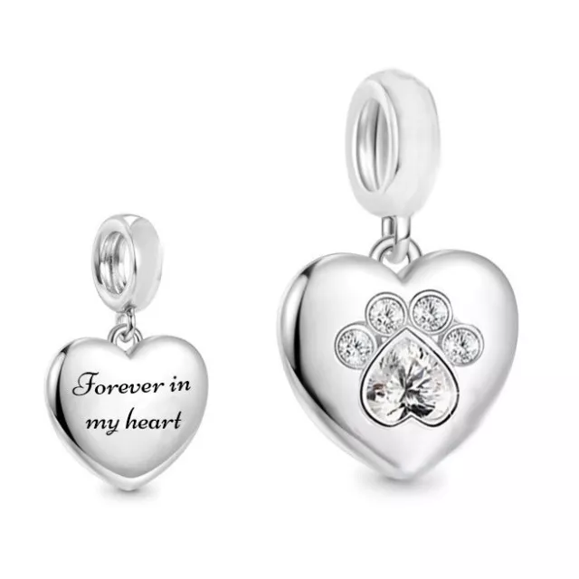 S925 Silver Pet Paw Cat Dog Forever in my Heart Memorial Charm -YOUnique Designs
