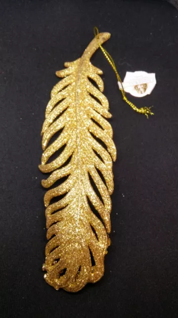 C056# Gold Beaded Glittered Stright Plastic Feather - Christmas Tree Ornament 2