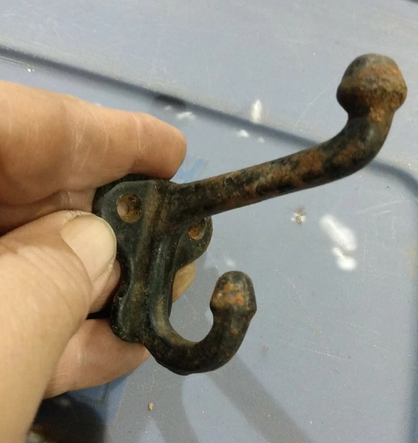 Antique Architectural Hardware Cast Iron Double Hook Hat Coat Acorn Finial