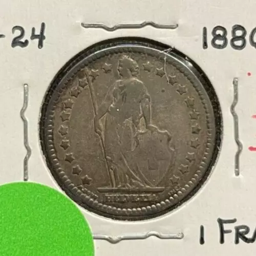 Switzerland 1886-B 1 Franc KM-24 .835 Silver