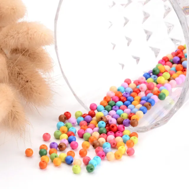500pcs Mixed Color Tiny Solid Chunky Acrylic Plastic Ball Beads Round Beads 4mm