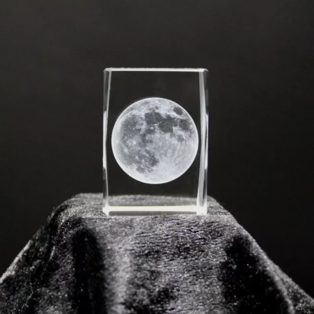 Kristallglas Figur - Mond - Glaswürfel, 3D Laser Cube, Deko Skulptur Nachtlicht