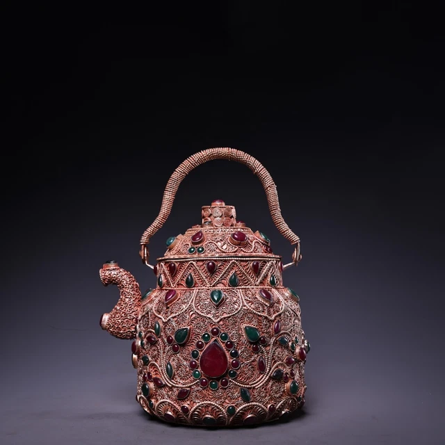Collection of handmade thread inlaid gemstone teapots