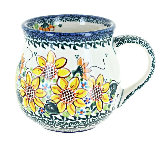 Blue Rose Polish Pottery Summer Picnic Large Bubble Mug