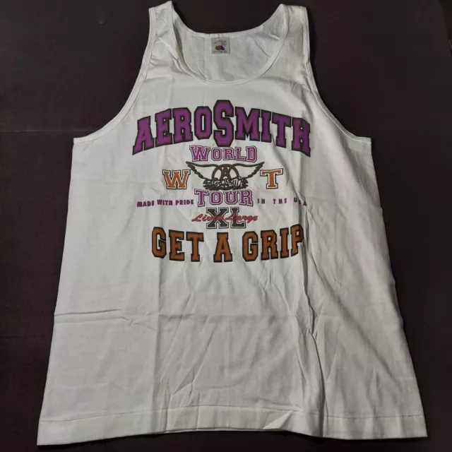 RARE Vintage  1993 Aerosmith Get A Grip Concert Shirt Mens LARGE White Tank Top