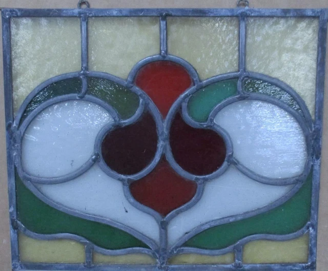 OLD ENGLISH STAINED GLASS WINDOW Unframed w Hooks Abstract Floral 15" x 13"