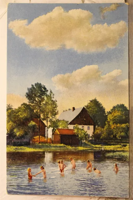 Art Lake Children Swimming Postcard Old Vintage Card View Standard Souvenir Post