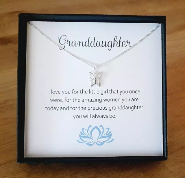 Granddaughter Butterfly Necklace 925 Sterling Silver, Gift for Girls & Women