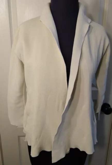 Eileen Fisher XS Extra Small Sweater Ivory Open Front Silk Blend Cardigan Pocket