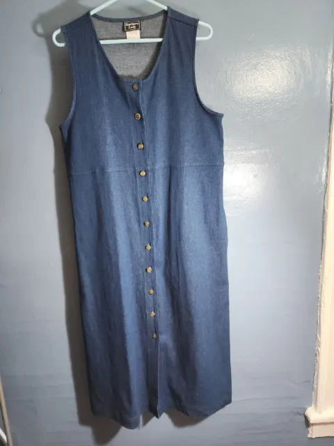 Southern Lady Ladies Size 12 Blue 2 Pocket Button Front Jean Sleeveless Dress
