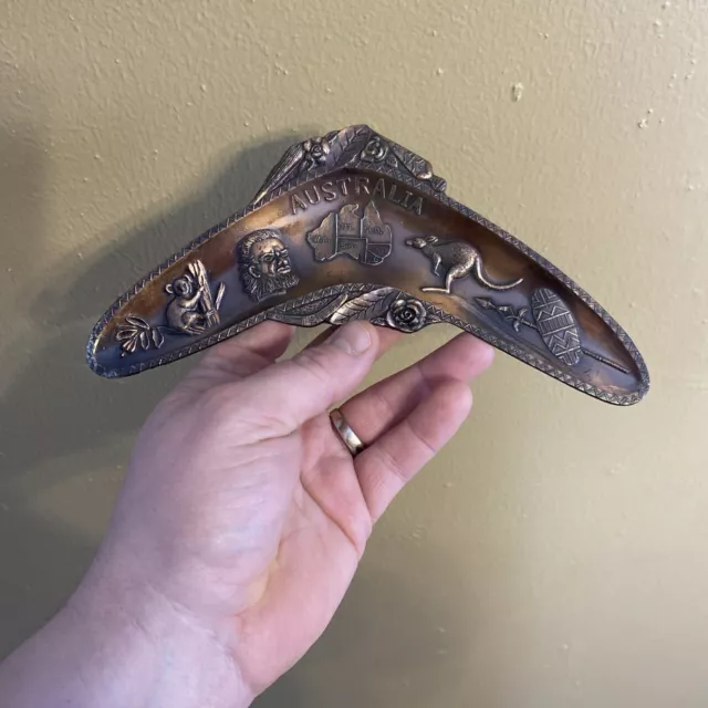 COPPER AUSTRALIA - BOOMERANG SHAPED, Vintage Souvenir Copper Ashtray/Dish