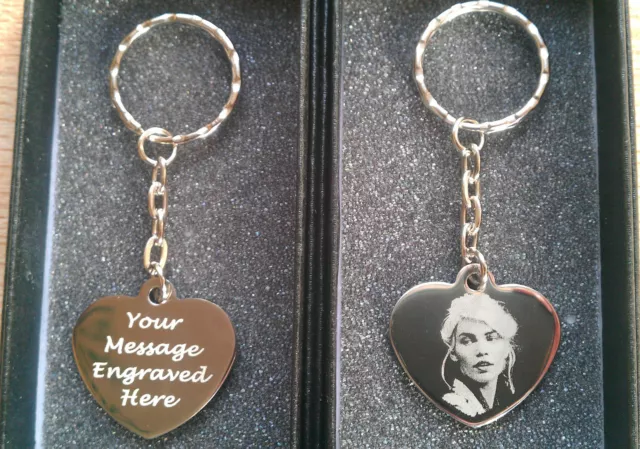 Personalised Photo/Text Engraved Heart Keyring Pendant Wedding Birthday Gift