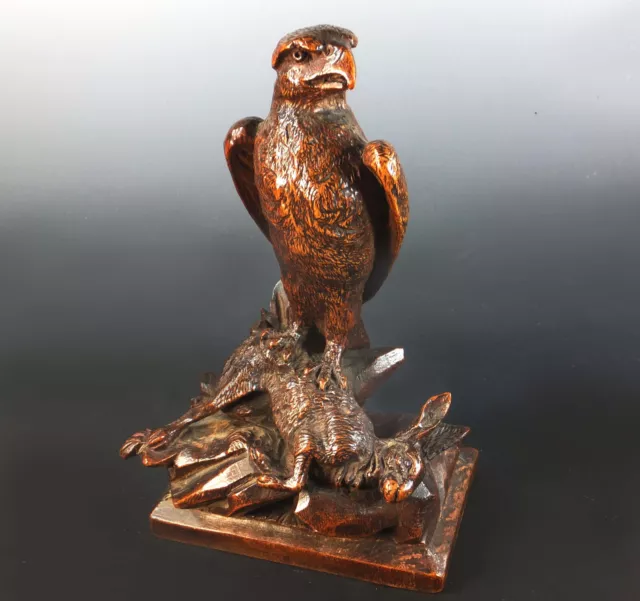 Stunning Rare Very Large Black Forest Finely Carved Eagle / Hare Group