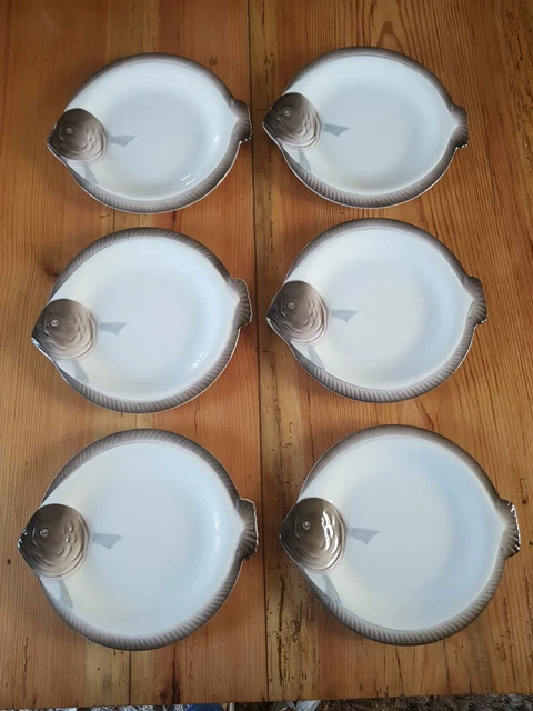 6 Assiettes Poisson Longwy Céramique Modèle Coppenhage 1930