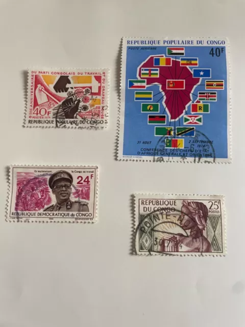 4 timbres oblitérés République démocratique et populaire du Congo