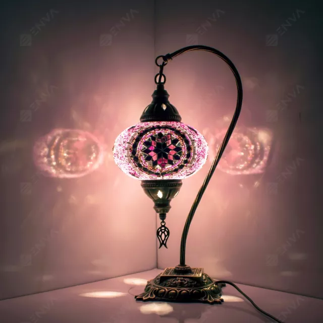 Lampada tavolo a collo di cigno a mosaico Tiffany fatta a mano turca marocchina