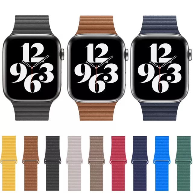 For Apple Watch 9 8 7 6 5 4 SE Magnetic Leather Loop Band Strap 40/44/41/45/49mm