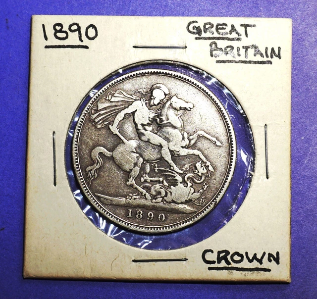 1890 UK Great Britain Crown .925 STERLING SILVER COIN QUEEN VICTORIA KM# 765 VF