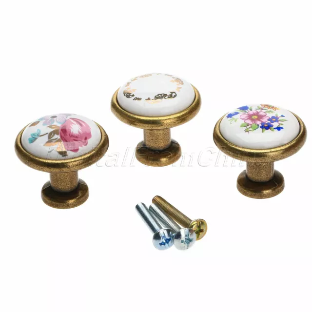 Multi Colorful Flower Ceramic Door Knob Drawer Cabinet Wardrobe Pull Handle