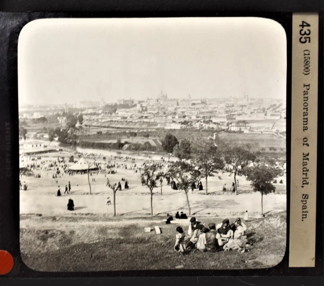 4-435 Magic Lantern Glass Slide Photo Panorama Madrid Spain