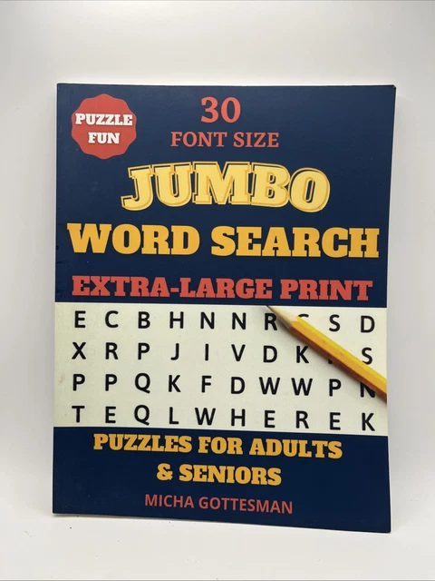 JUMBO 30 FONT Extra Large Print Word Search Puzzle Book for Adults and ...