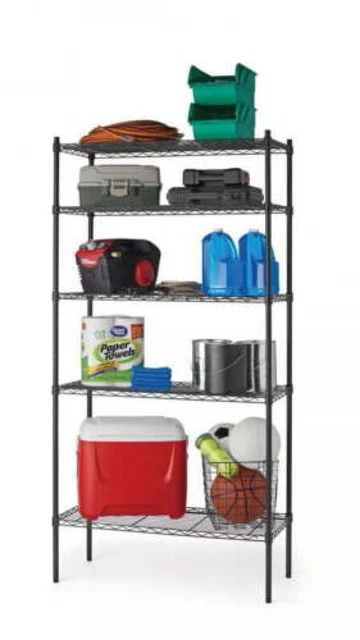 Hyper Tough 5 Tier Wire Shelf Unit Black, 1750 lb Capacity