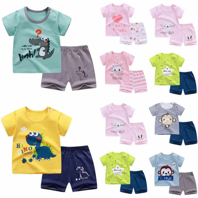 Toddler Baby Boys Girls Summer Cartoon Short Sleeve T-Shirt Shorts Set Outfits