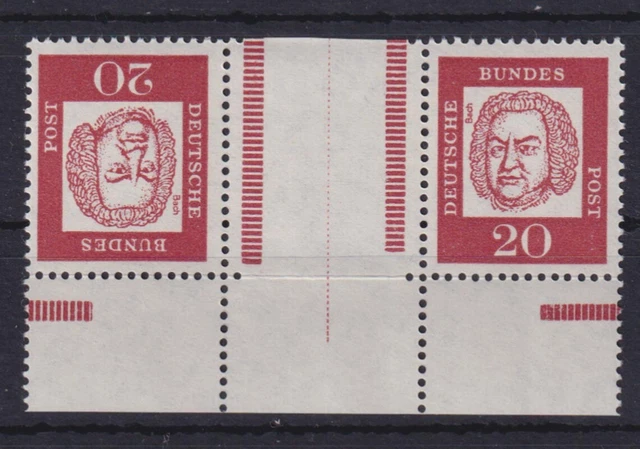 Bund 352/352y ZD KZ 3 mit Unterrand und HAN Bedeutende Deutsche 20 Pf postfrisch